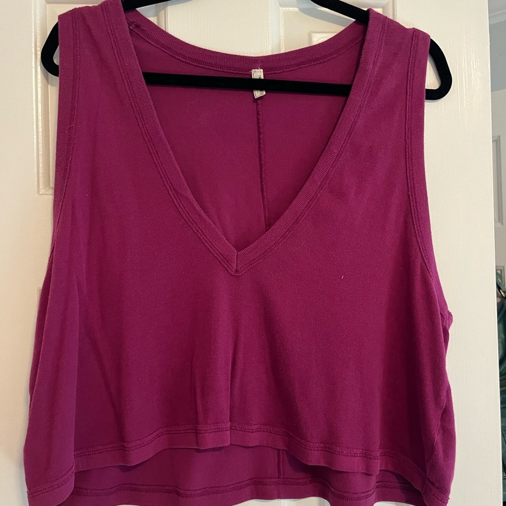 Free People Magenta V-Neck Crop Top